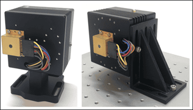 Arroyo Instruments 244 LaserMount for HHL lasers, shown with pedestal mount and with a 30-60-90 bracket